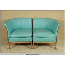 "Blue Man Group" with "The Blue Men" Vintage Teal 1950's Mid Century Settee used as a Movie Prop