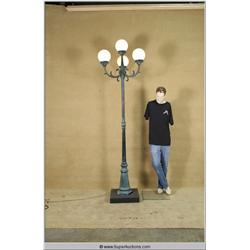 Large French 4 Light Sidewalk Street Lamp with Globes and Fixed Base 