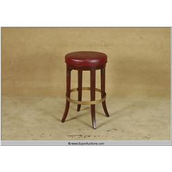 High Style Dark Wood Bar Stool with Brass Foot Rest 