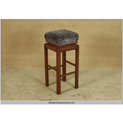 Dark Wood Sqaure Wood Bar Stool with Lepord Print Top 