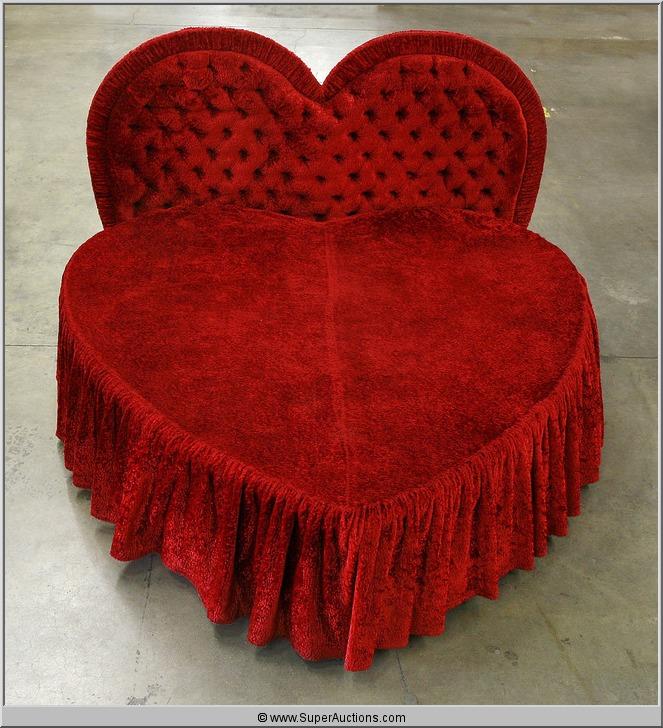 96" Red Heart Shaped Bed with Tufted Heart Shaped Head Board