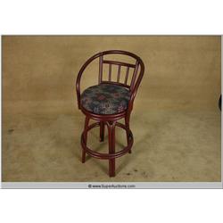 Red Painted Bent Bamboo Bar Stool with Back and Foam Cushion Top 