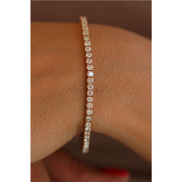 Natural 5.07 ctw Diamond Eternity Tennis Bracelet 18K Rose Gold - REF-401W3H