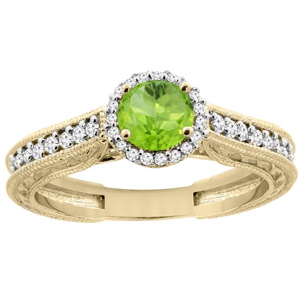 0.99 CTW Peridot & Diamond Ring 14K Yellow Gold - REF-57N2Y