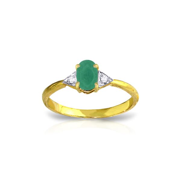 Genuine 0.51 ctw Emerald & Diamond Ring 14KT Yellow Gold - REF-29F2Z