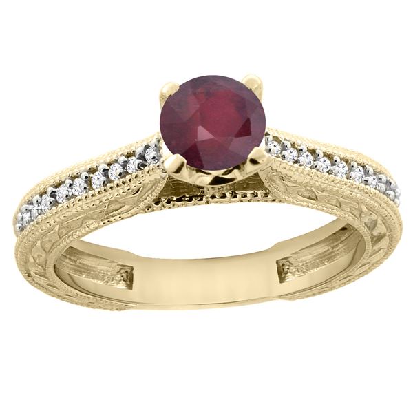 0.75 CTW Ruby & Diamond Ring 14K Yellow Gold - REF-53A5X