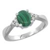 Image 1 : 0.81 CTW Malachite & Diamond Ring 14K White Gold - REF-64N9Y