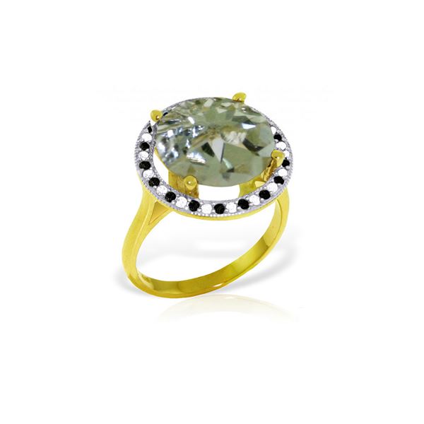 Genuine 5.2 ctw Green Amethyst, White & Black Diamond Ring 14KT Yellow Gold - REF-90Z6N