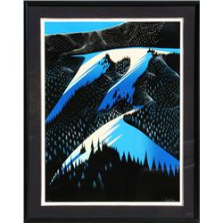 Eyvind Earle, Black Evergreen Forest, Serigraph
