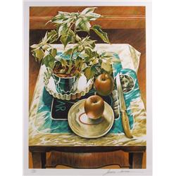 Sandra Lawrence, Poinsetta and Apples, Lithograph