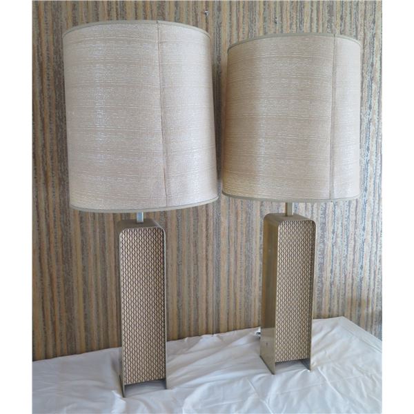 Qty 2 Metal Woven Lamps w/ White Shades