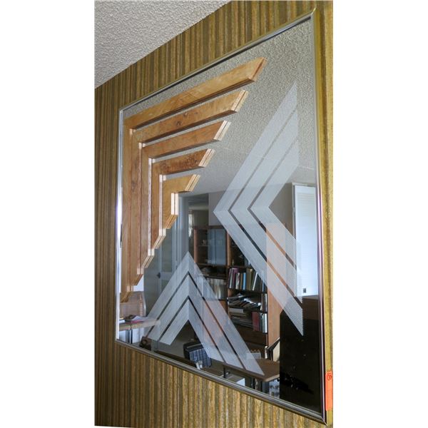 Greg Copeland Square Wall Mirror Style 1017 w/ Frosted Design Signed by Artist