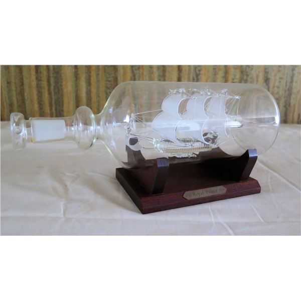 Royal Prince Ship in a Bottle on Wood Base 10"L x 4.5"H