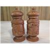 Image 2 : Carved Wooden Salt & Pepper Shakers, Round Fan & Catapult w/ Bear Décor