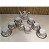 Image 1 : Hand-Painted Tea Pot, Creamer & Sugar Bowl w/ 6 Cups & Saucers, Made in China