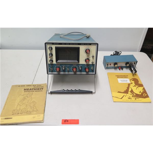 Heathkit 10-4510 Dual Trace Oscilloscope, 1G-4505 Calibrator & Manuals