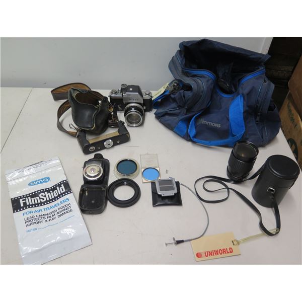 Nikon F 35mm Camera w/ Case, Lenses, GE Exposure Meter, etc