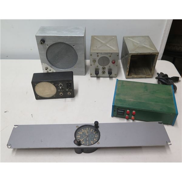 Qty 6 Vintage Devices: Code Practice Oscillator, Elgin AN 5741-1 Military Aircraft Clock, etc