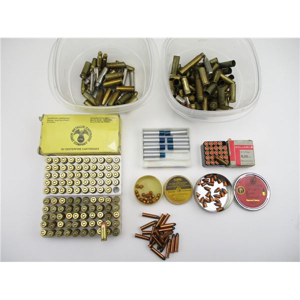 RELOADED / FACTORY ASSORTED PISTOL AMMO, FLOBERTS, BRASS, ETC, LOT