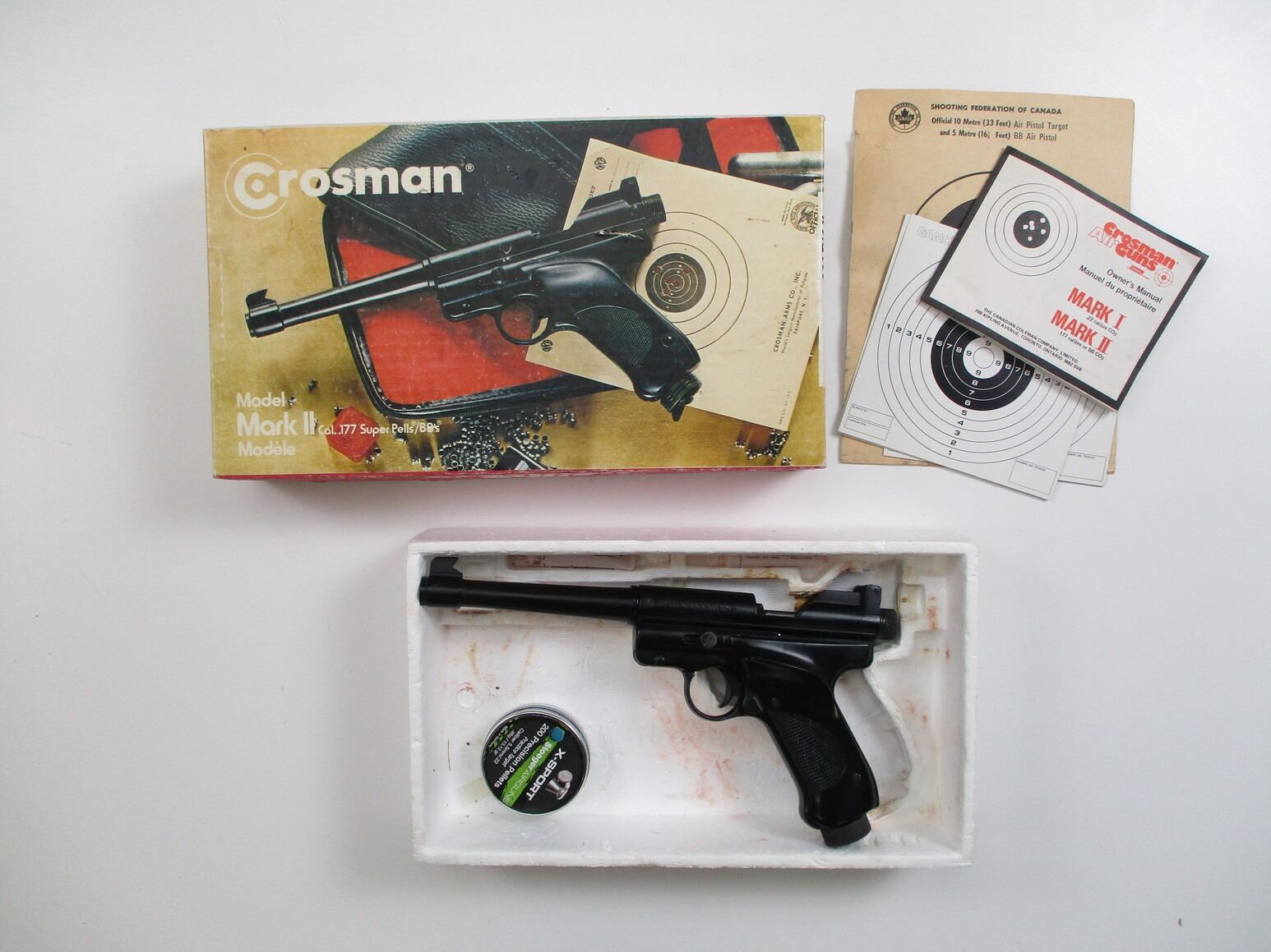 Crosman Mark I Air Pistol in the Original Box - Baker Airguns Crosman Mark I Air Pistol in the Original Box - Baker Airguns