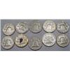 Image 2 : LOT OF 10 90% SILVER FRANKLIN HALF DOLLARS - 1964 