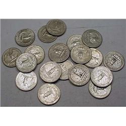 LOT OF 20 90% SILVER WASHINGTON QUARTERS - 1964 OR
