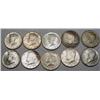 Image 1 : LOT OF 10 90% SILVER KENNEDY HALF DOLLARS - 1964 O