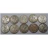 Image 1 : LOT OF 10 90% SILVER WALKING LIBERTY HALF DOLLARS 