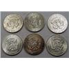 Image 2 : LOT OF 6 90% SILVER KENNEDY HALF DOLLARS - 1964 OR