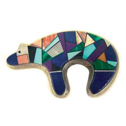 Zuni Inlay Bear Pendant