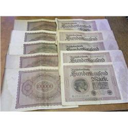 10 1923 German  100,000 Mark Inflation Notes