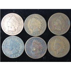 6 Assorted Indian Head Cents (1890's)