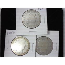 1906-D, 1907-S And 1912-D Barber Half Dollars