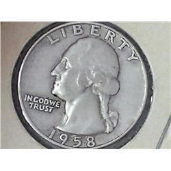 1958 Filled D Washington Silver Quarter