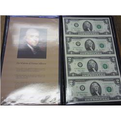Uncut Sheet Of 4-2003 Two Dollar FRN's