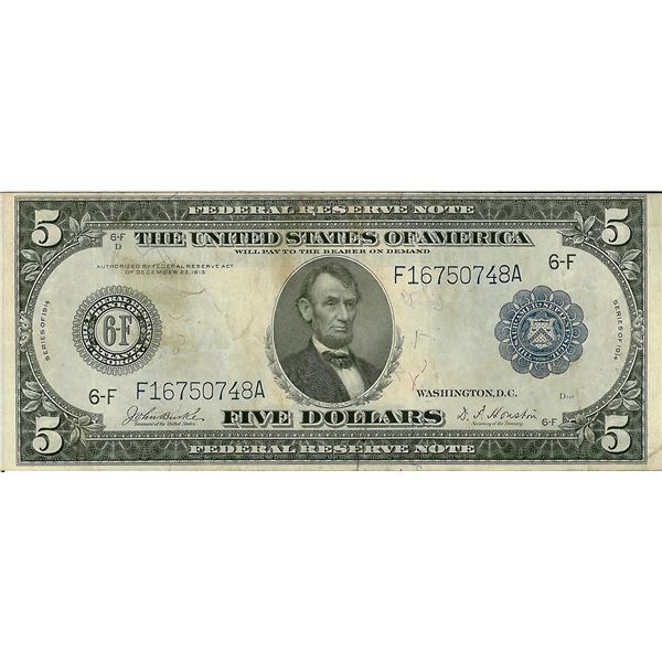1914 $5 Federal Reserve Bank Note