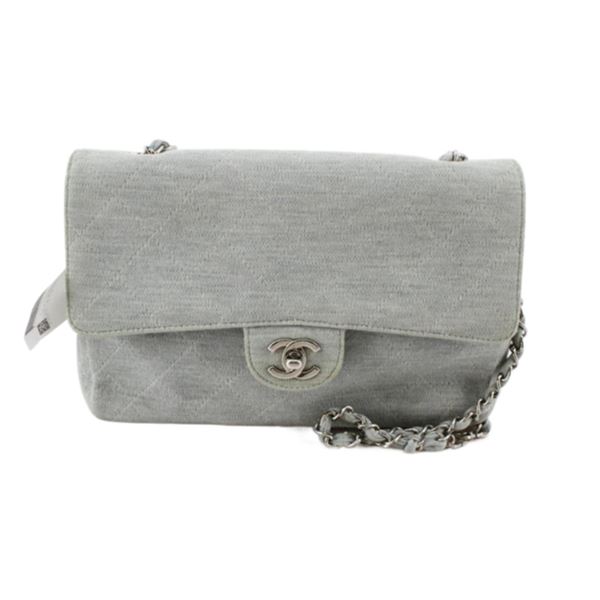 Chanel Grey Quilted Fabric Chain Flap Shoulder Bag