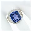 Image 3 : Antique 14k White Gold Large Rectangle Blue Stone Hand Engraved Statement Ring
