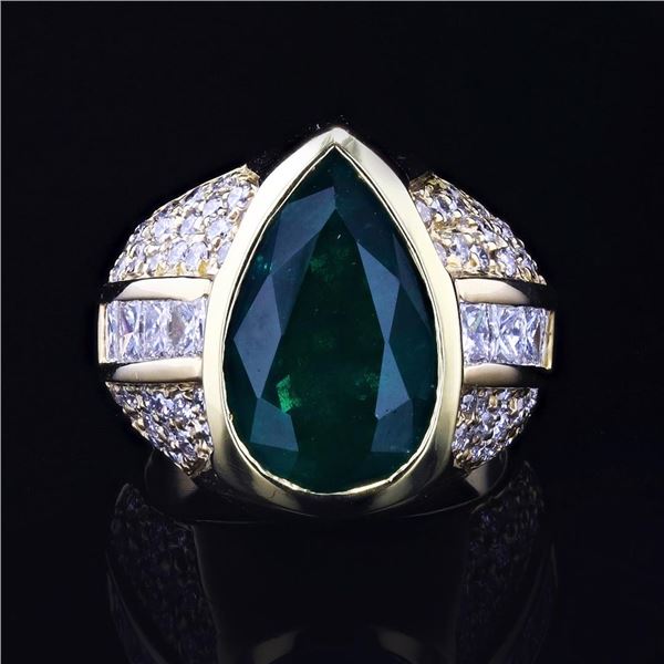5.52 ctw Emerald and 2.25 ctw Diamond 18K Yellow Gold Ring GIA CERTIFIED