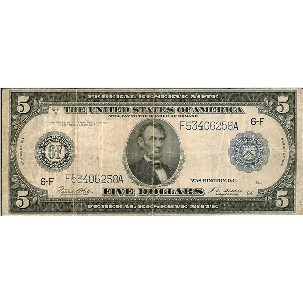 1914 $5 Federal Reserve Bank Note