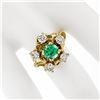 Image 5 : Vintage 18k Yellow Gold Round GIA RARE UNTREATED Emerald Solitaire Diamond Ring