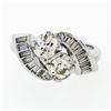 Image 4 : Art Deco Platinum 1.48 ctw Old European and Baguette Cut Diamond Bypass Ring