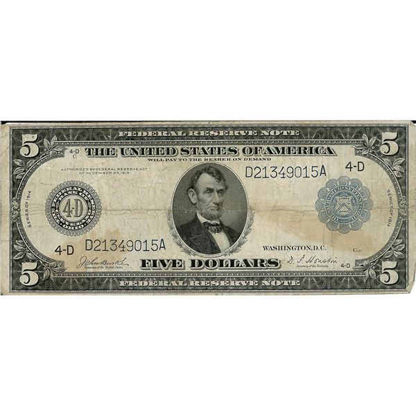 1914 $5 Federal Reserve Bank Note