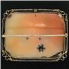 Image 2 : Vintage Unique 14K White Gold.12 ctw Diamond Carved Shell Cameo Brooch Pendant