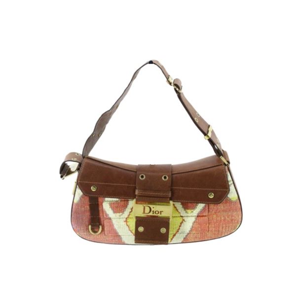 Dior Brown Leather & Printed Canvas Street Chic Columbus Shoulder Bag
