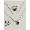 Image 1 : Purple stone ring/necklace, all are sterling silver
