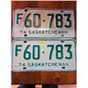 Image 1 : Matching set of Saskatchewan 1974 license plates