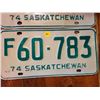 Image 2 : Matching set of Saskatchewan 1974 license plates