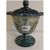 Image 2 : Vintage Indiana blue carnival glass candy dish 6.5" tall