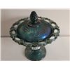 Image 3 : Vintage Indiana blue carnival glass candy dish 6.5" tall